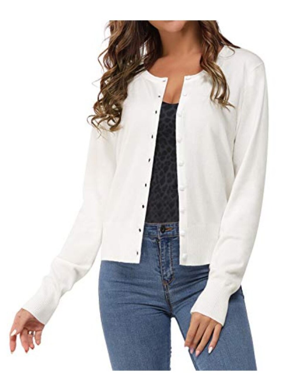 Women's Classic Crew Neck Knit Cardigan Sweater Button Down Long Sleeve